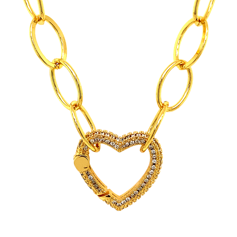 Oval Link Chain With Sparkling Heart