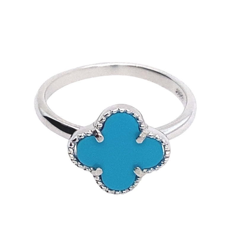 Turquoise Clover Ring in Silver