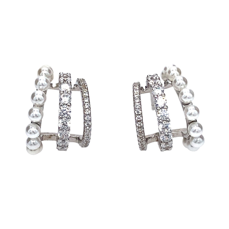 Triple Hoop Earrings With Freshwater Pearls