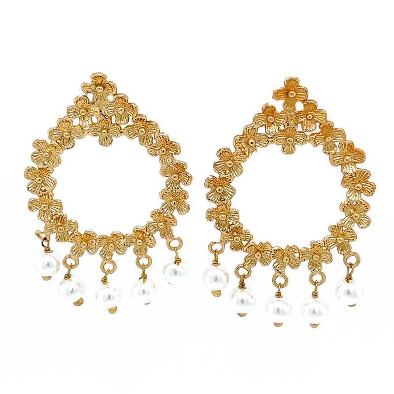 Teardrop Earring With Dangling Pearl Charms