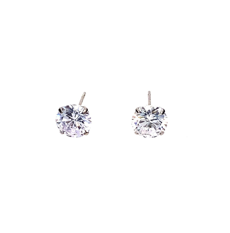 14K White Gold Studs With Round Cubic Zirconia