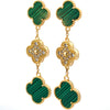 Green & Gold Three Clover Drop Earrings