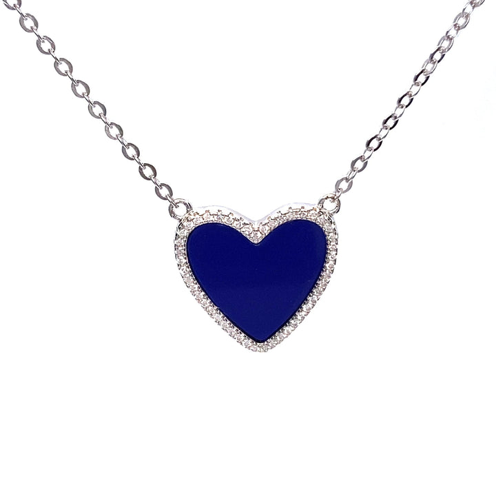 Blue Heart Necklace With Cubic Zirconia in Silver or Gold