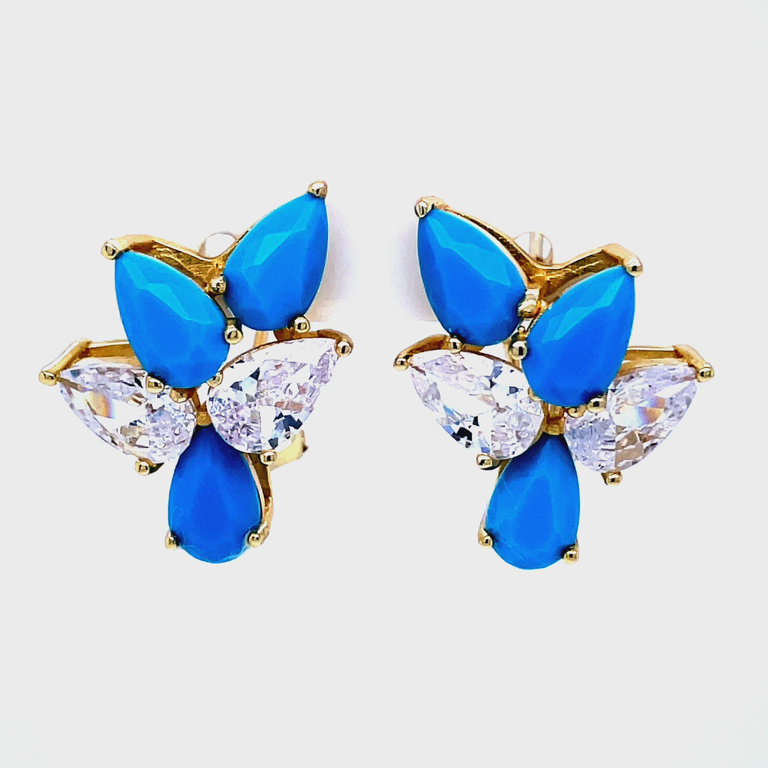 Turquoise Flower Earrings in Gold