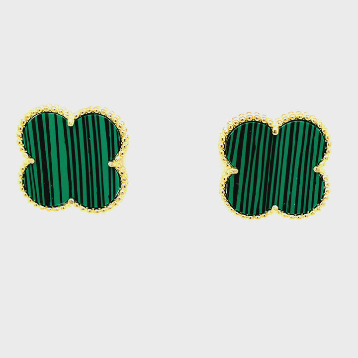 Green Large Clover Stud Earrings in Gold
