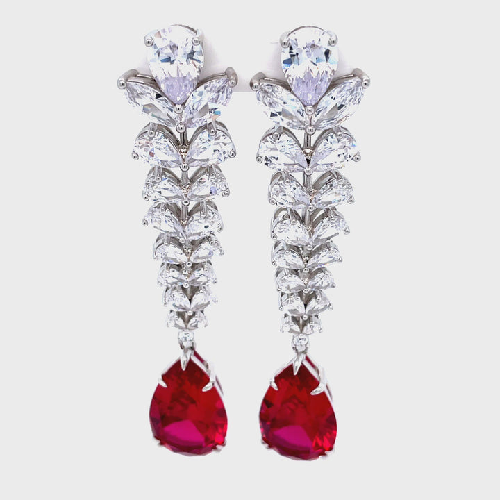 Dazzling Leaf Shaped Ruby Colored Earrings