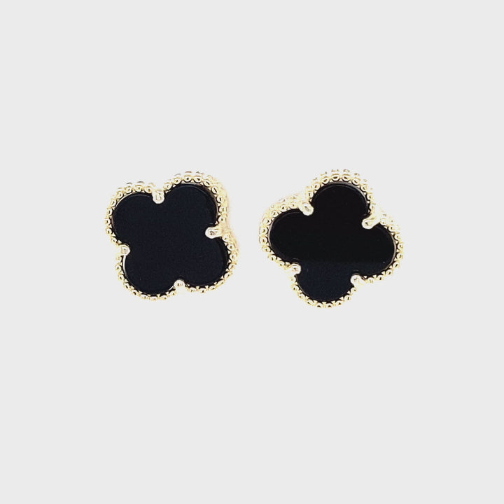 Black Clover Stud Earrings In Gold or Silver