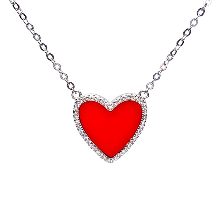 Red Heart Necklace With Cubic Zirconia in Silver or Gold