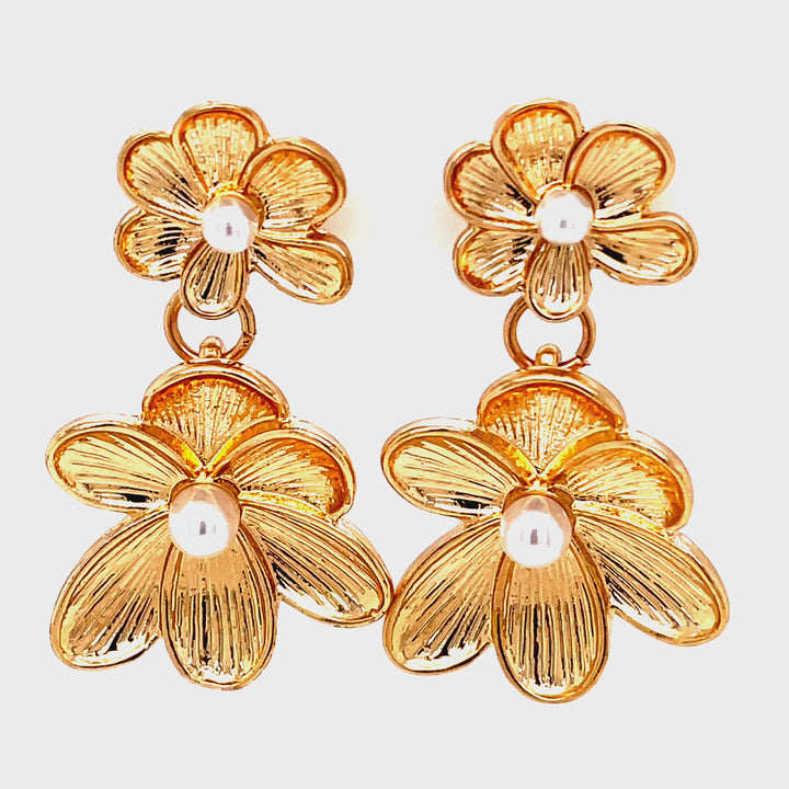 Flower and Pearl Accent Drop Earrings