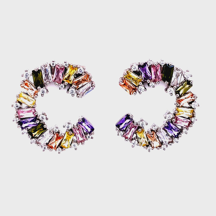 Colorful Baguette Circle Earrings