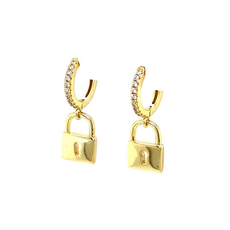 Huggies With Dangling Lock Charm