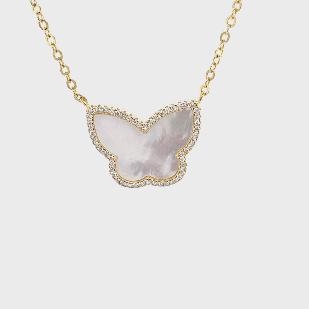 Mother-Of-Pearl CZ Butterfly Necklace