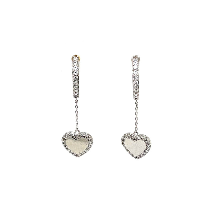 14K White Gold Huggies With Heart Drop