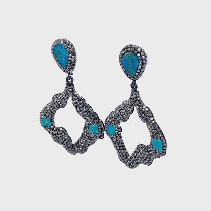 Sterling Silver Black Spinel Turquoise Drop Earrings