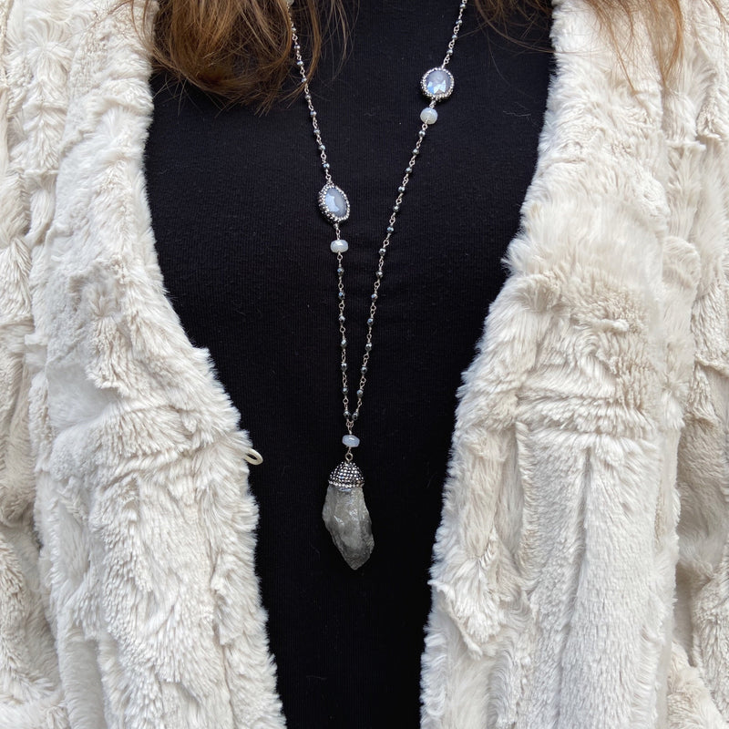 Statement Stone & Swarovski Crystal Long Necklace