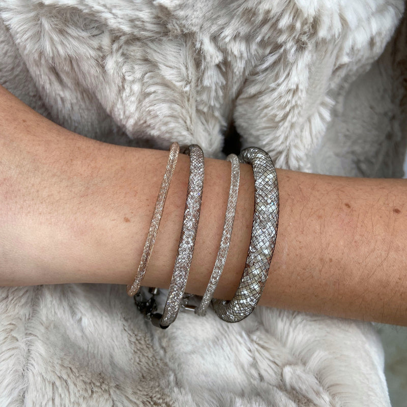 Thin Mesh Crystal Fill Bracelet in Silver