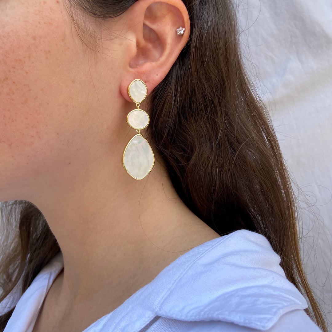 Mother-of-Pearl Three Stone Drop Earrings