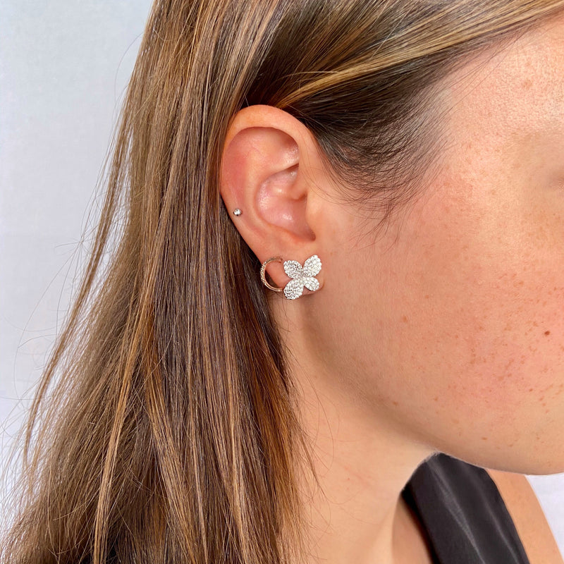 CZ Flower Earrings in Silver