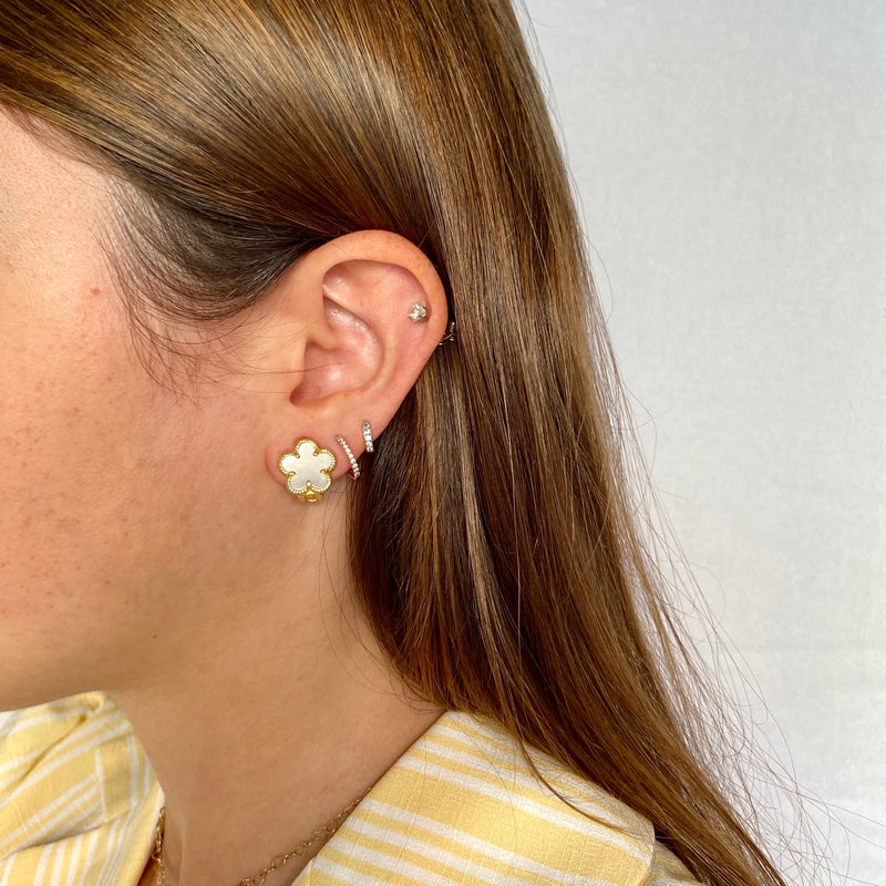 Small Mother-of-Pearl Flower Clip On Earrings