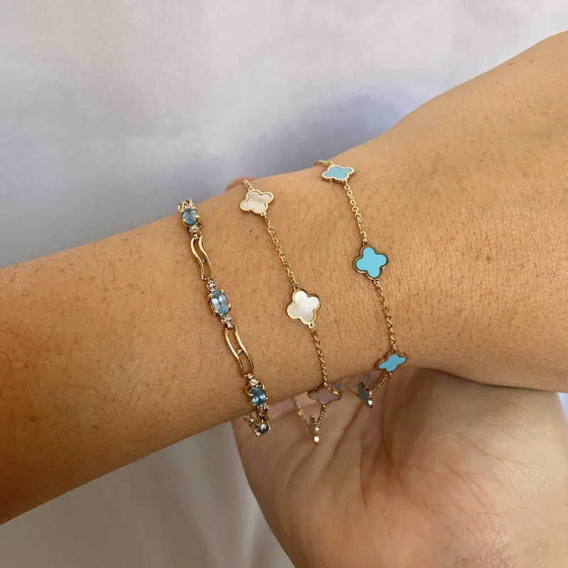 14K Gold Turquoise Clover Bracelet