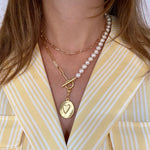 Pearl & Matte Link Toggle Necklace With Detachable Charm