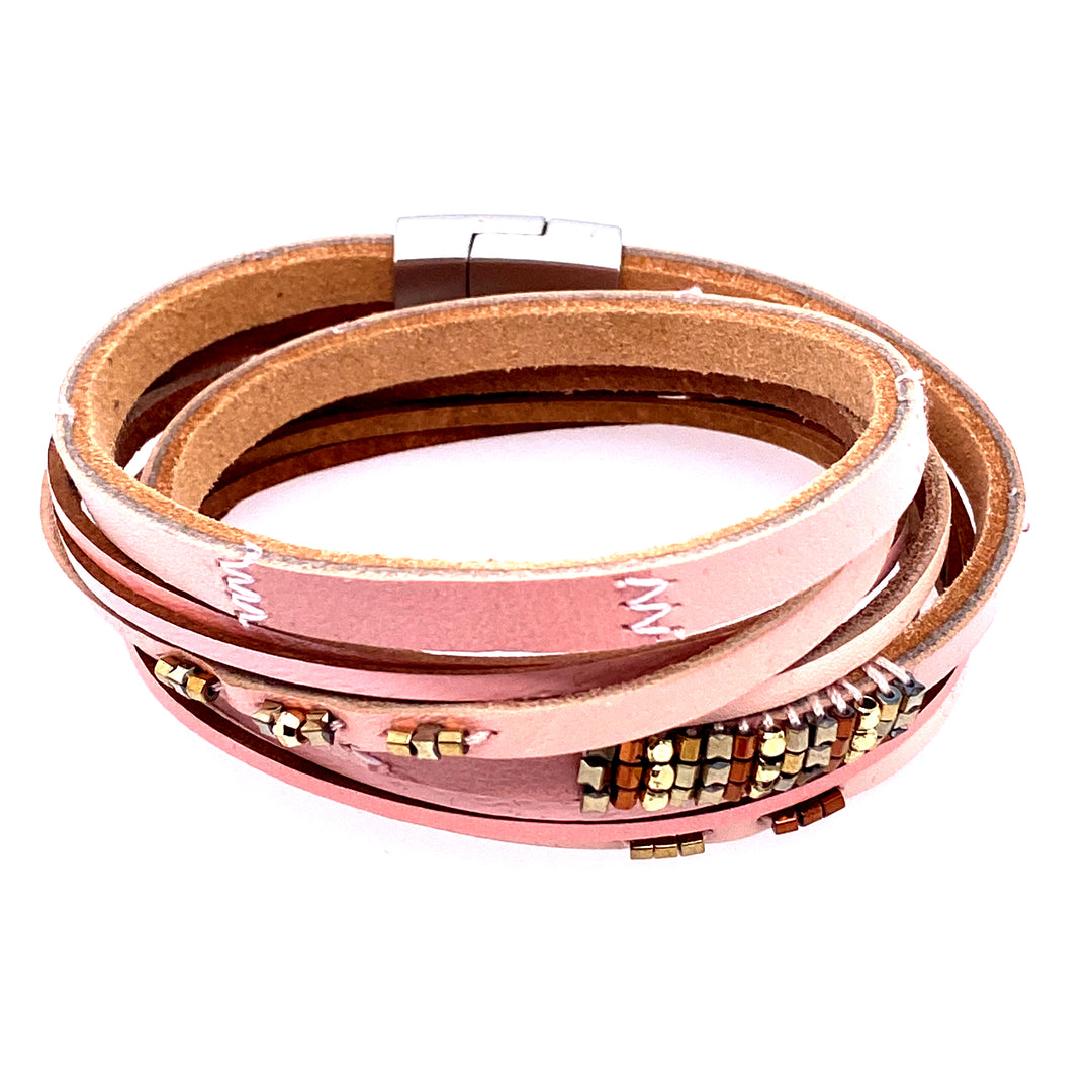 Pink Leather Wrap Bracelet