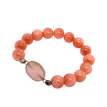 Peach Bead & Druzy Stretch Bracelet