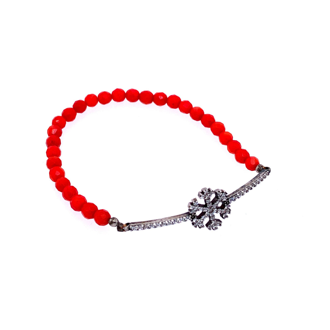 Red Bead & Snowflake Stretch Bracelet