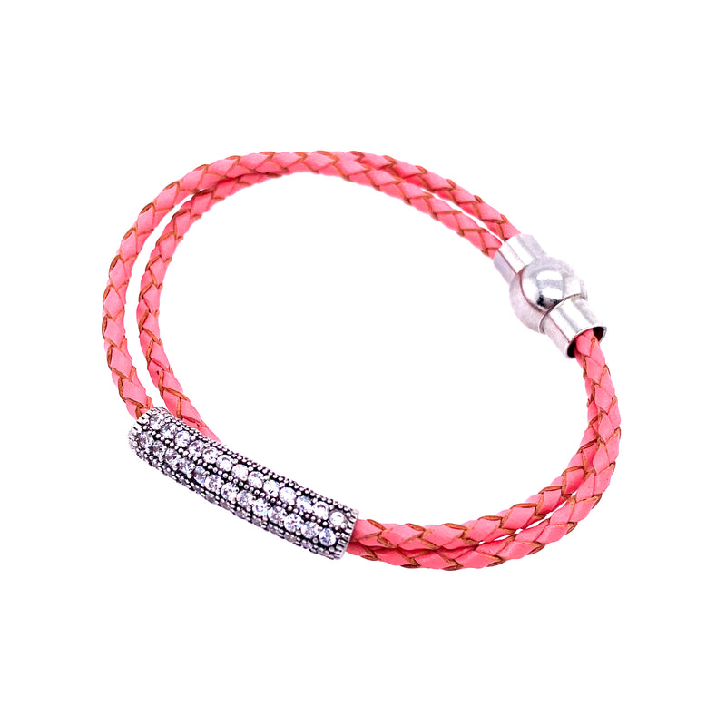 Pink Faux Leather Bar Bracelet