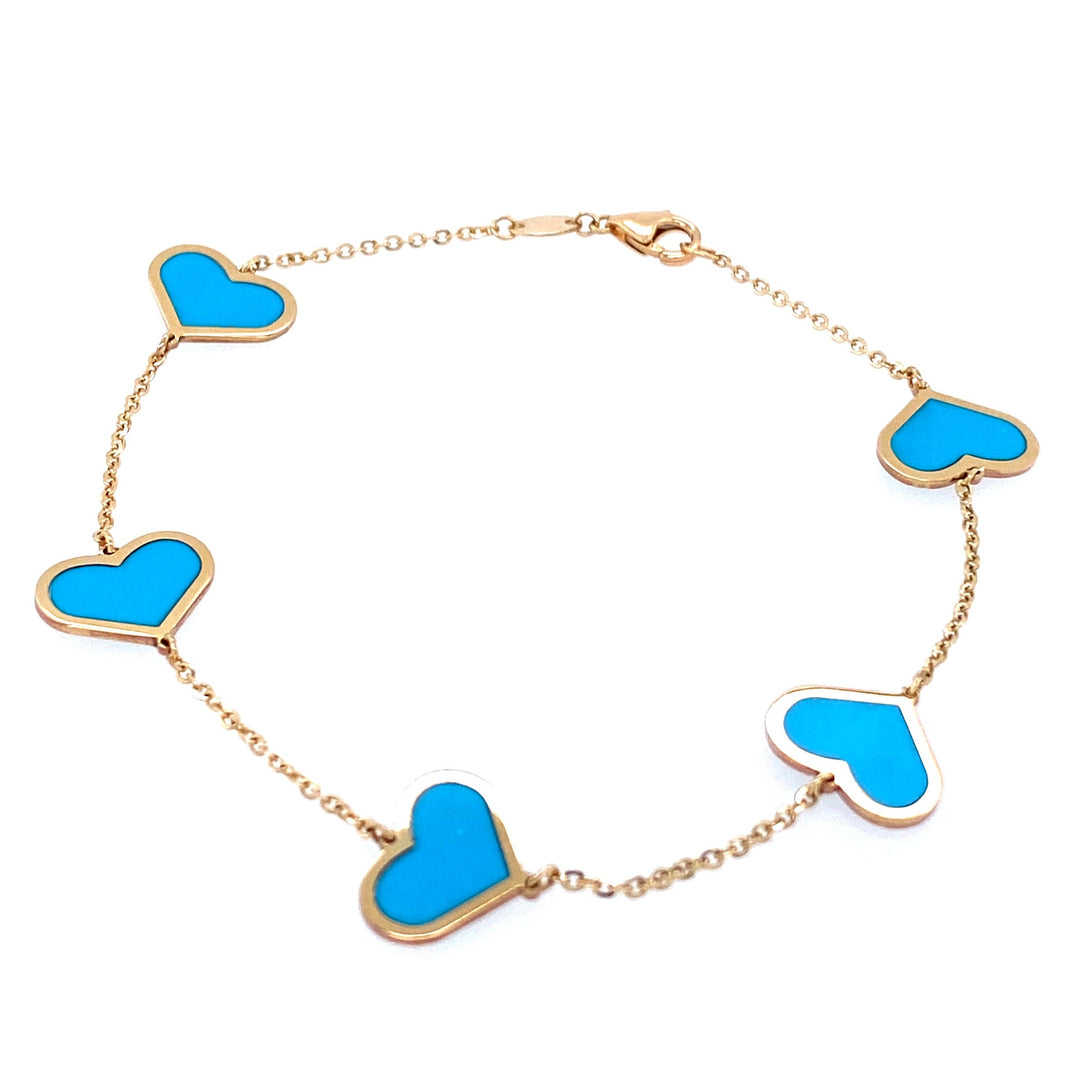 14K Gold Turquoise Heart Bracelet