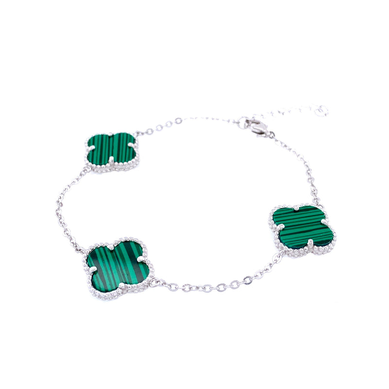 Green Three Clover Bracelet in Silver