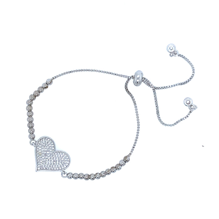 Beaded Bolo Bracelet With Heart in Silver