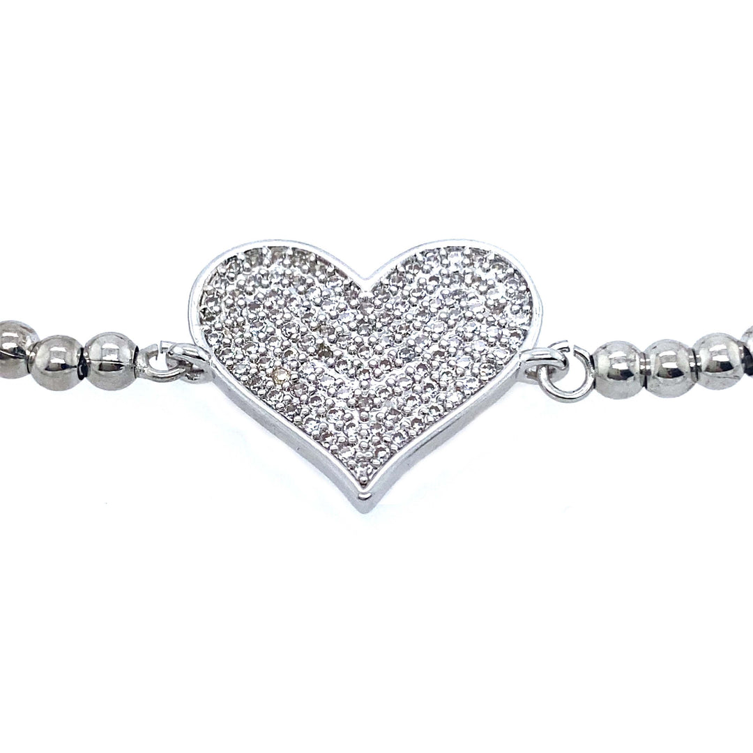 Beaded Bolo Bracelet With Heart in Silver