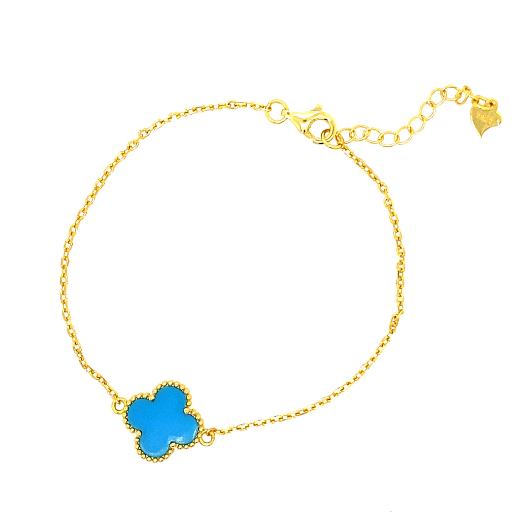 Single Turquoise Clover Bracelet in Gold