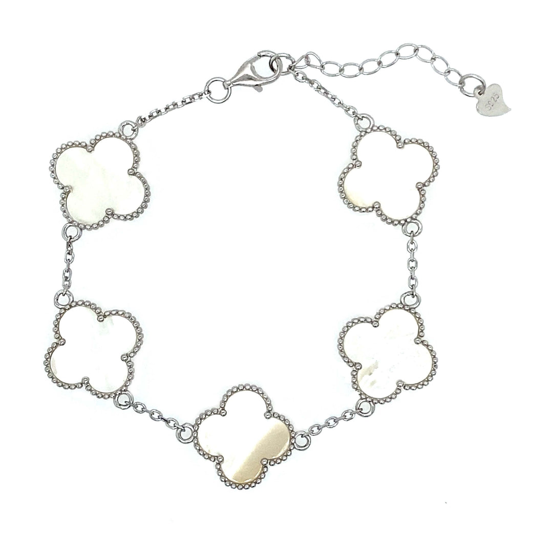 Five Mother Of Pearl Clover Bracelet in Silver