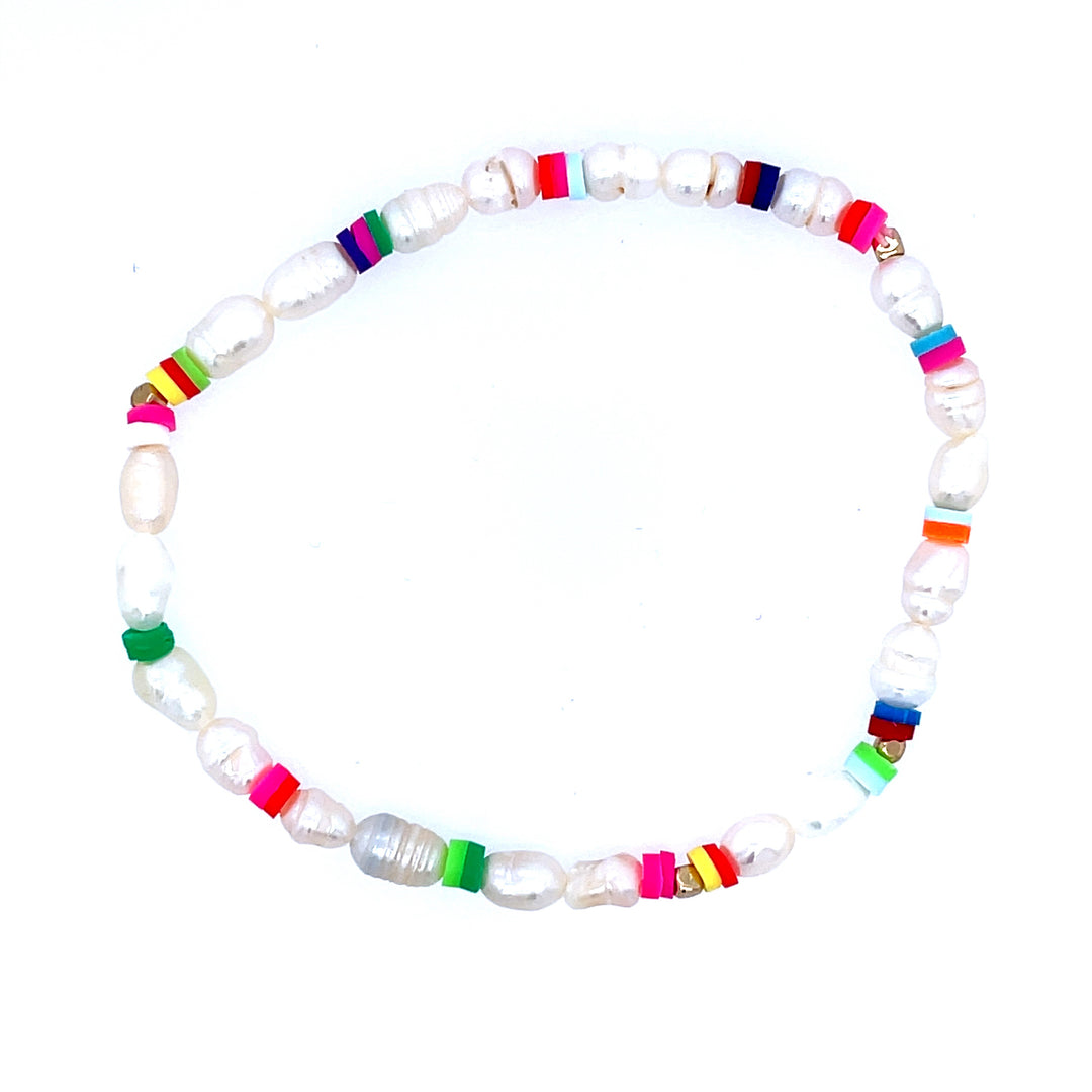Rainbow Bead & Pearl Bracelet