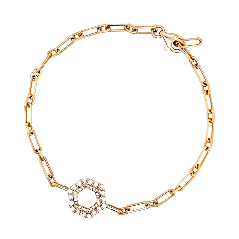 14K Hexagon Diamond Link Bracelet