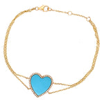 14K Double Chain Turquoise Heart Bracelet