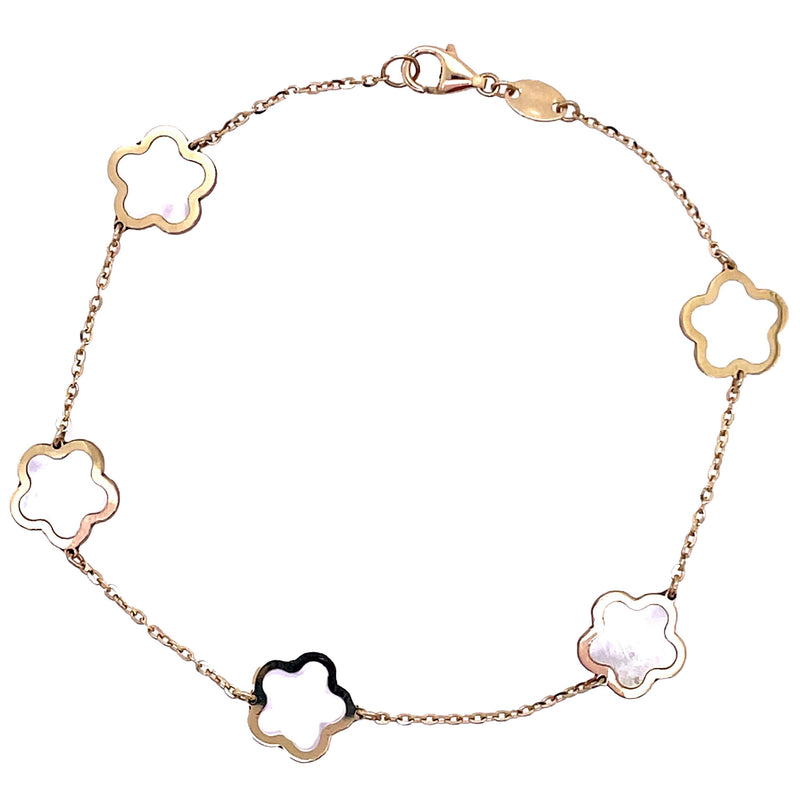 14K Gold Flower Mother Of Pearl Bracelet