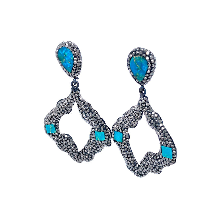 Sterling Silver Black Spinel Turquoise Drop Earrings