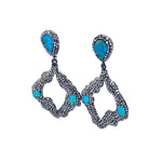 Sterling Silver Black Spinel Turquoise Drop Earrings