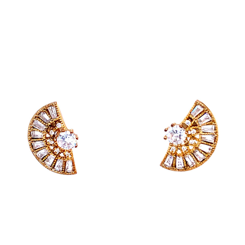 Fan Stud Earrings With Crystal Accents
