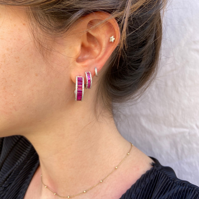 Pink Baguette Hoop Earrings