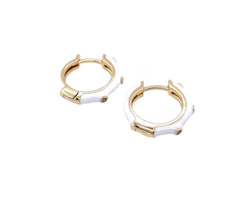 White Enamel Huggies With Bezels
