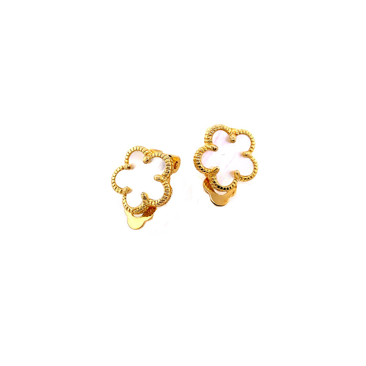 Small Mother-of-Pearl Flower Clip On Earrings