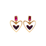 Enamel Heart Earrings With Fuchsia Detail