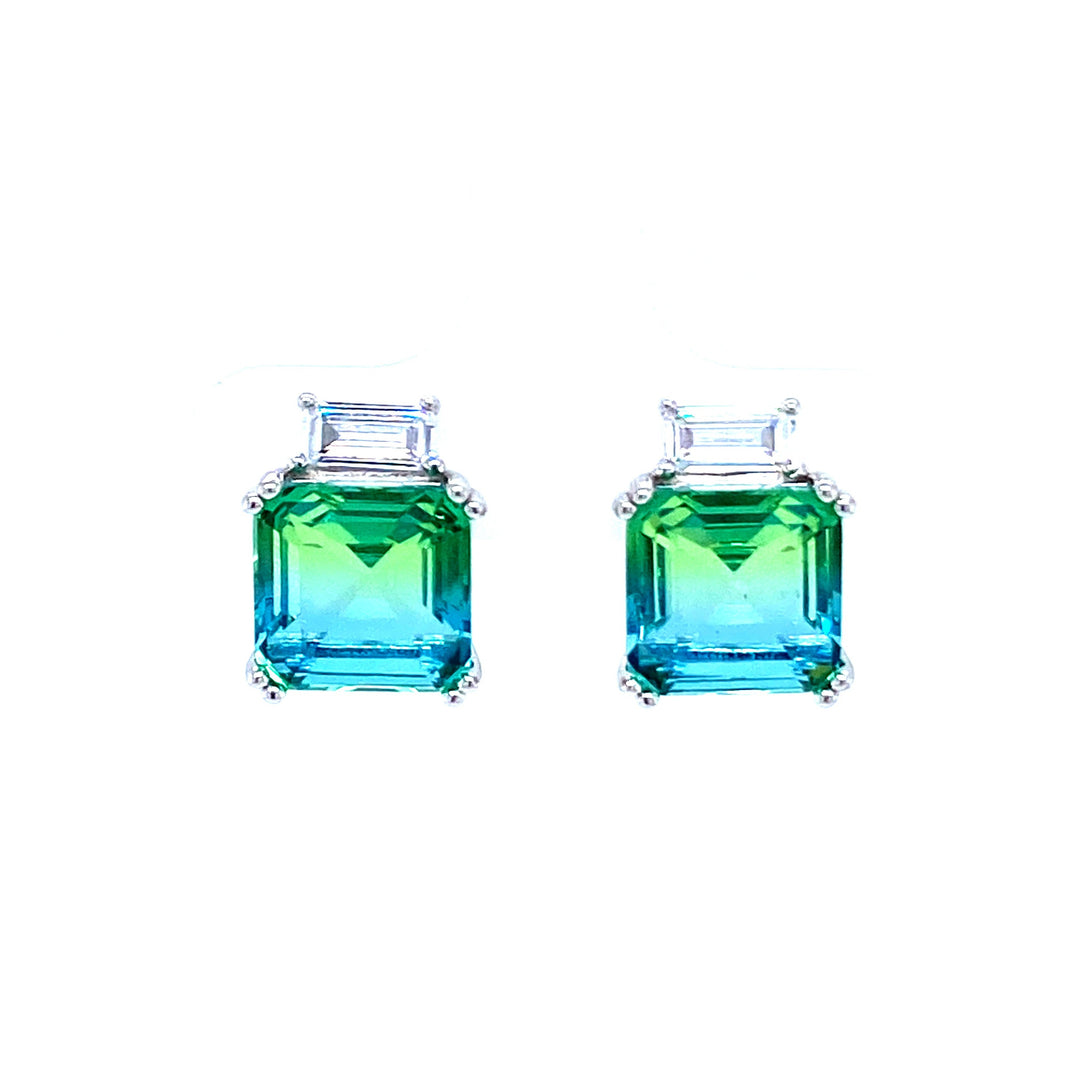 Emerald Cut Green Stone Earrings