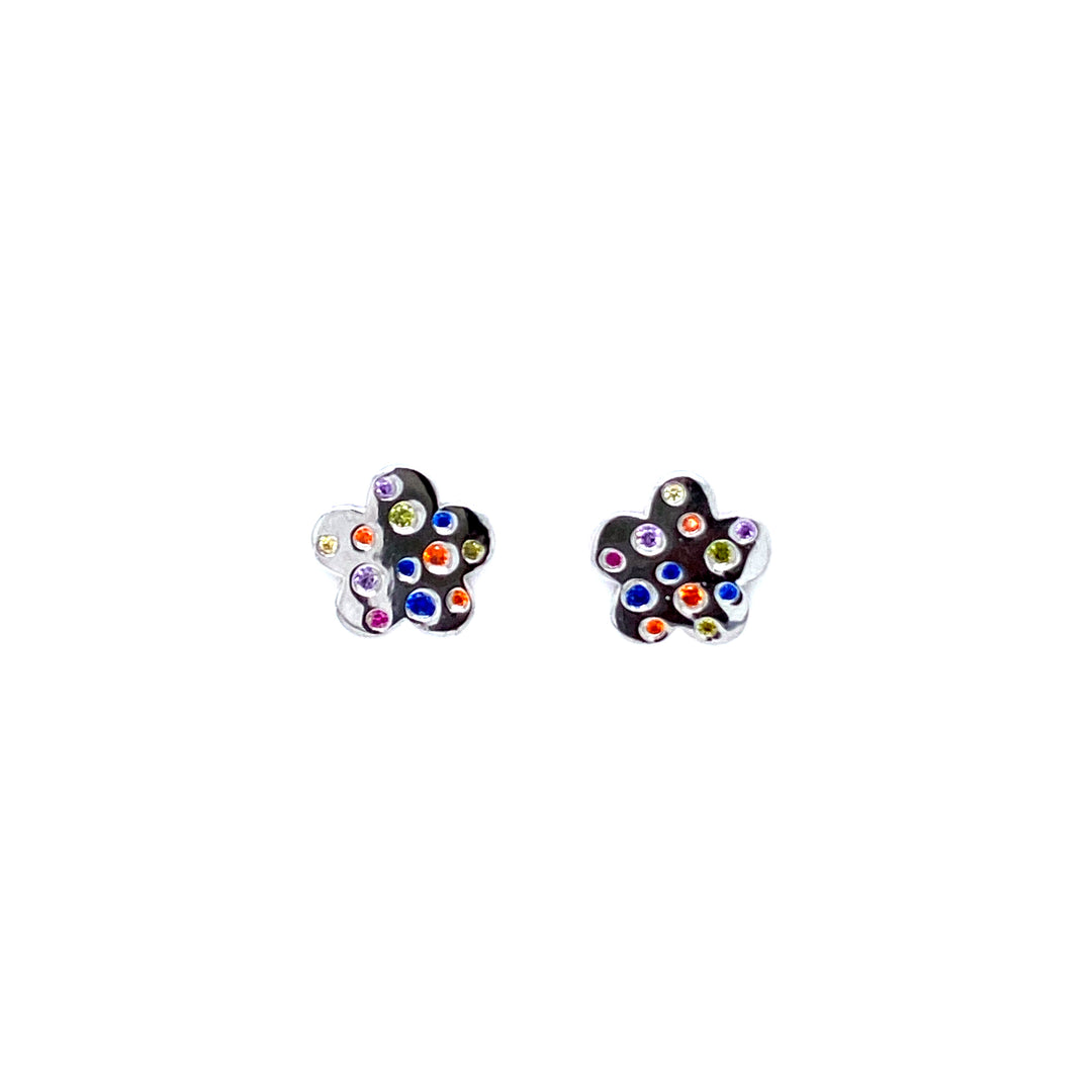 Rainbow Stone Flower Stud Earrings
