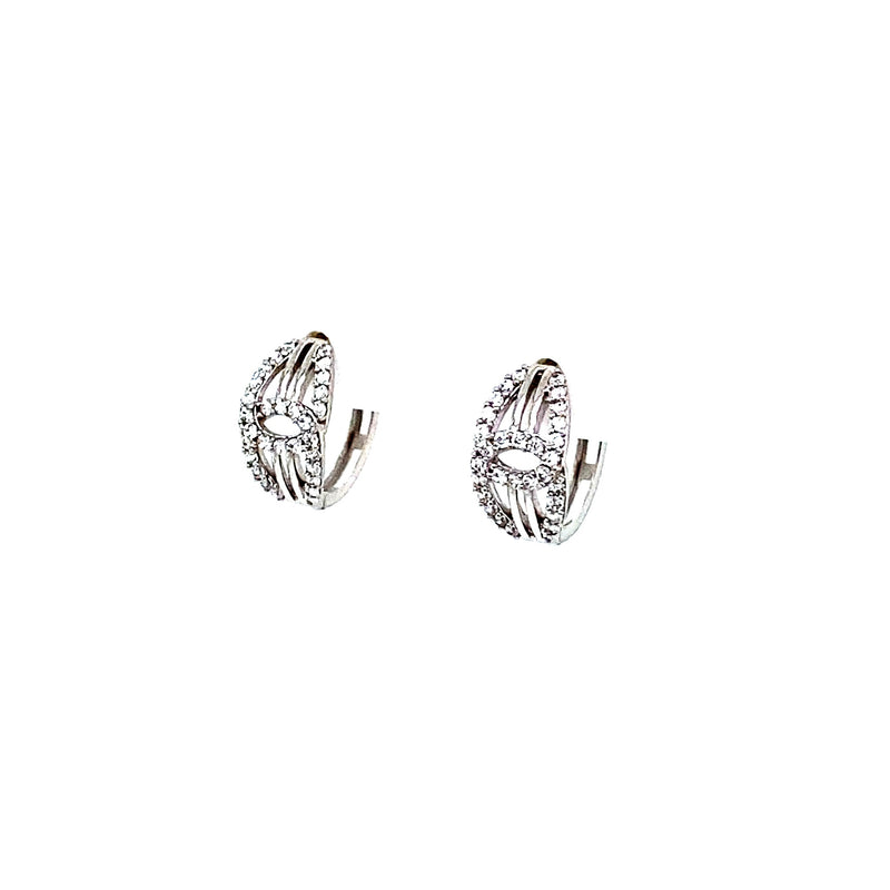14K White Gold Huggies With Detailing