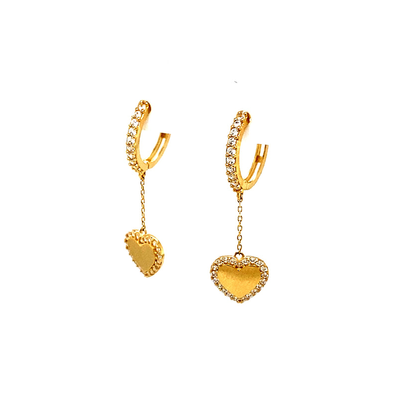 14K Gold Huggies With Heart Drop